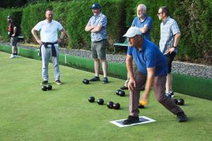 Rotarians in action on the lawn bowling evening with Crieff Round Table and Crieff 41 Club.